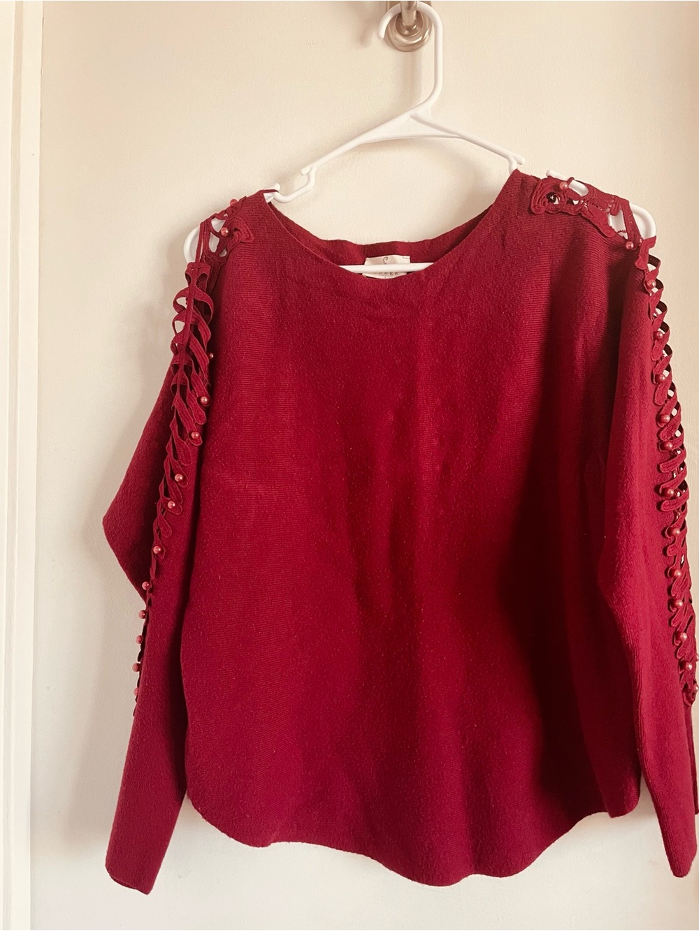 Lace-Up Shoulder Red Blouse